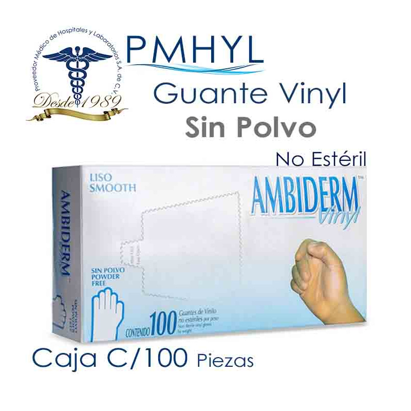 Guante Vinyl ( Vinil ) Libre de Polvo Ambiderm Caja C/100 Piezas | PMHYL