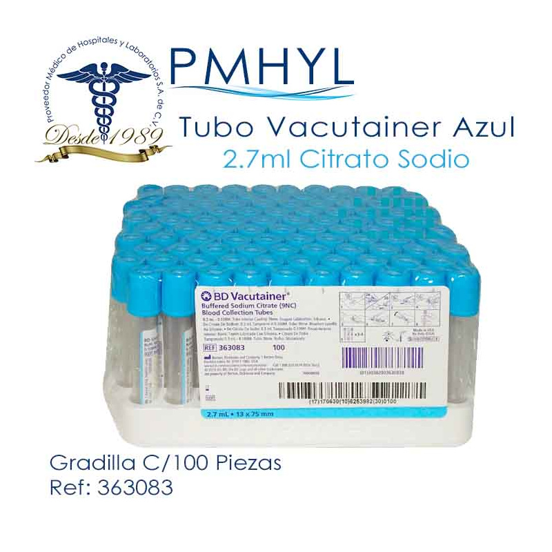 Tubo Vacutainer Azul BD 2.7ml con Citrato de Sodio | PMHYL