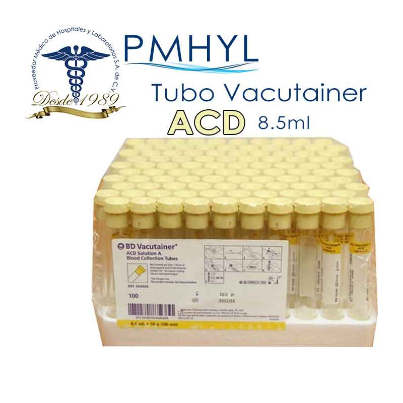 Tubo Vacutainer Amarillo ACD Ref: 364606 Gradilla C/100 pzas | PMHYL