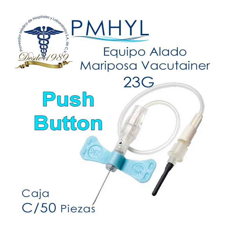 Mariposa Equipo Alado Vacutainer "Push Button" Azul 23G  Mangera de 7" Caja C/50 Pzas BD | PMHYL