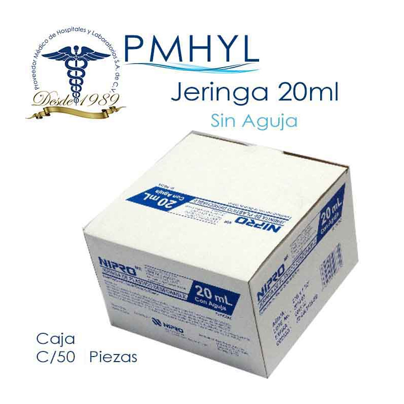 Jeringa 20ml sin aguja Caja C/50 Pzas Marca Nipro | PMHYL