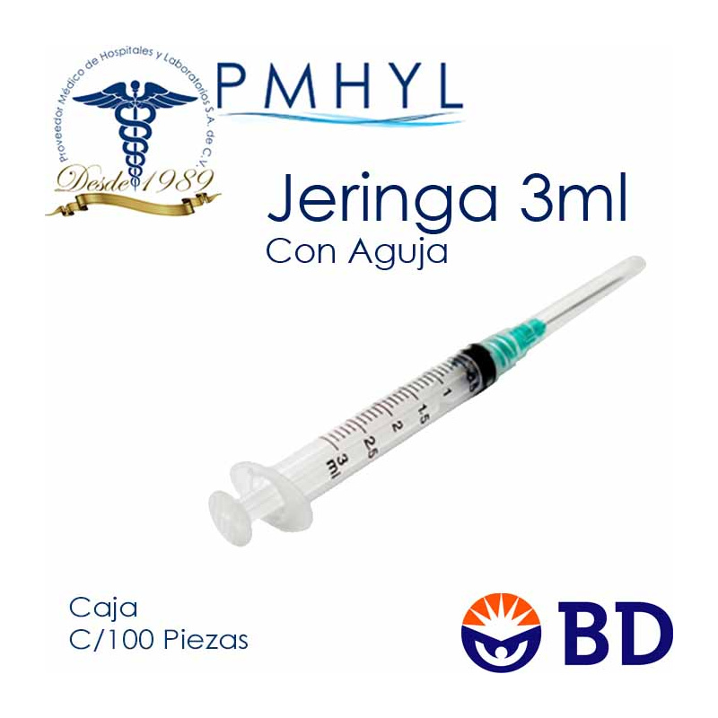 Jeringa 3ml Con Aguja BD C/100 Piezas | PMHYL