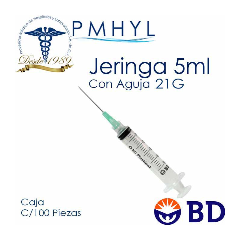 Jeringa 5ml Con aguja BD C/100 Piezas Ref: 990408|PMHYL