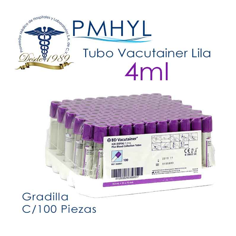 Tubo Vacutainer Lila Gradilla C/100 Pzas Ref: 368171 | PMHYL