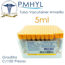 Tubo Vacutainer Amarillo 5ml Gradilla C/100 Piezas | PMHYL