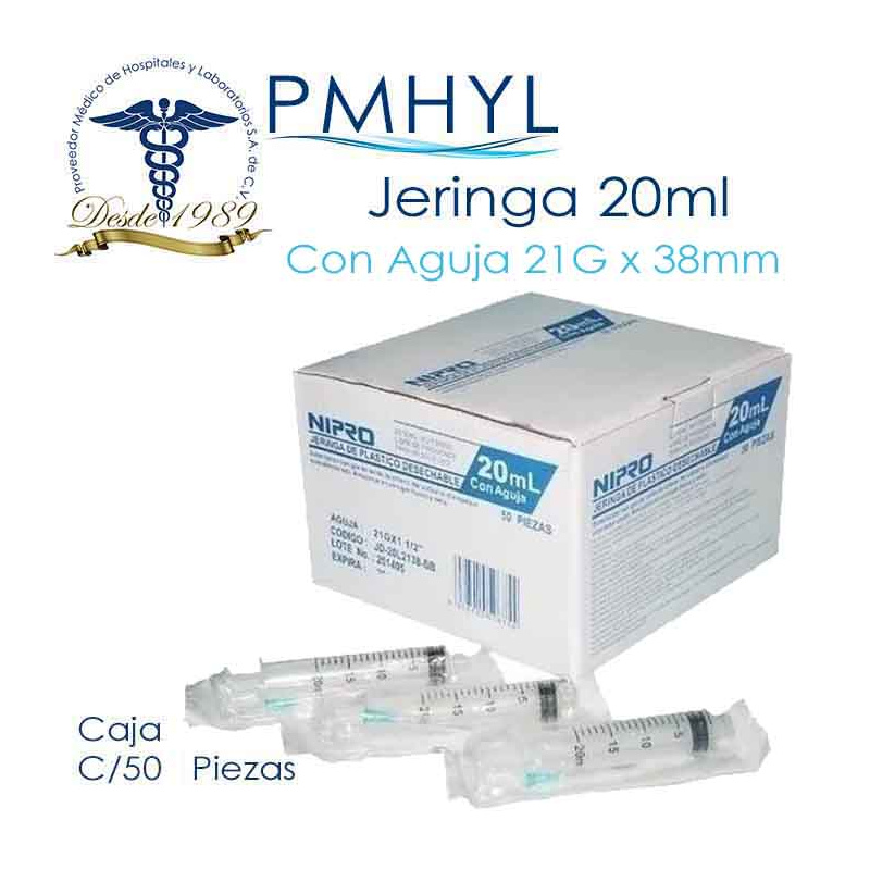 Jeringa 20ml con Aguja Caja C/50 Pzas Marca Nipro | PMHYL