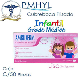 Cubreboca Infantil Ambiderm Rosa Liso Grado Médico Caja C/50 Piezas | PMHYL