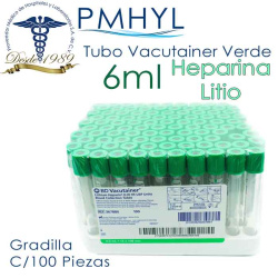 Tubo Vacutainer 6ml Heparina Verde BD 367878 y 367886 | PMHYL