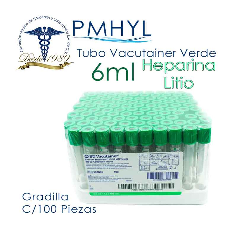 Tubo Vacutainer 6ml Heparina Verde BD 367878 y 367886 | PMHYL