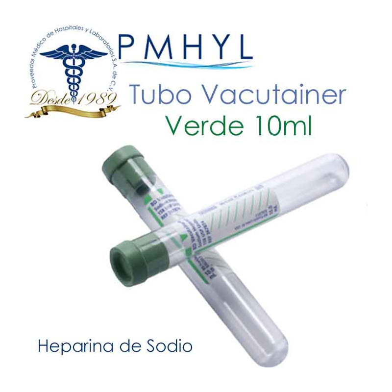 Tubo Vacutainer Verde Heparina Sodio 10ml Gradilla Ref: 367874 C/100 Pzas BD | PMHYL