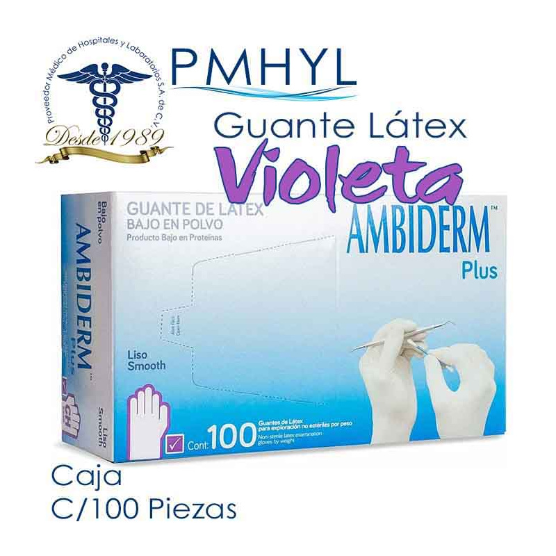 Guante Látex Ambiderm Plus Lila-Violeta No Estéril Caja C/100 Pzas | PMHYL