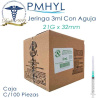 Jeringa 3ml con Aguja Verde 21G Caja C/100 Pzas DL | PMHYL