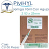 Jeringa 10ml con Aguja Verde 21G Caja C/100 Pzas DL | PMHYL