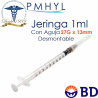 Jeringa Para Insulina 1ml con Aguja 27G x 13mm Desmontable Caja C/100 Piezas Mca. BD 326716 | PMHYL