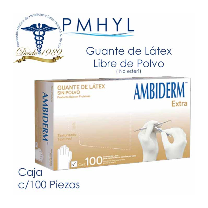 Guante de Latex No Estéril Sin Polvo Ambiderm Caja C/100 Piezas | PMHYL