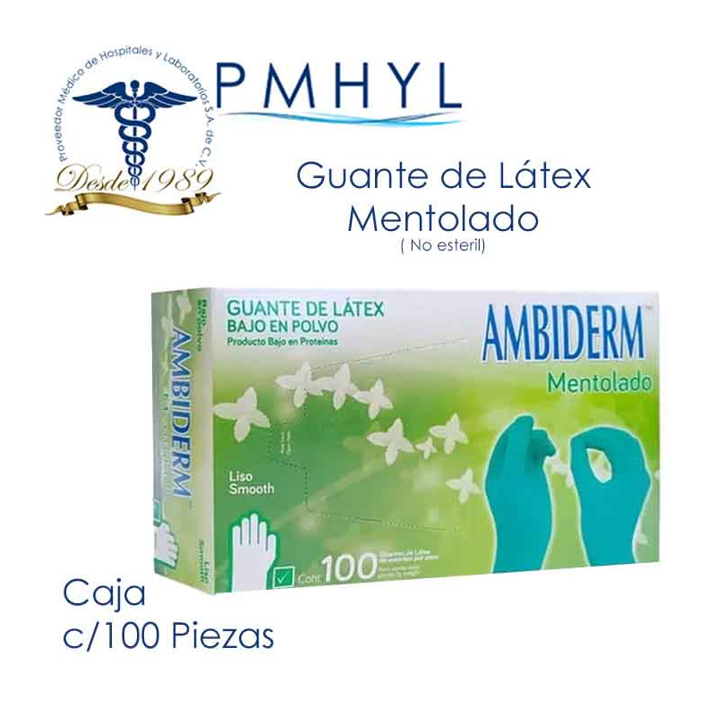 Guante Látex Mentolado Ambiderm Bajo en Polvo Caja C/100 Piezas | PMHYL