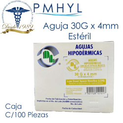 Aguja Hipodermica 30G x 4mm...