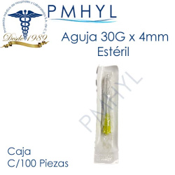 Aguja Hipodermica 30G x 4mm ( 0.30mm x 5/32") DL C/100 Pzas | PMHYL