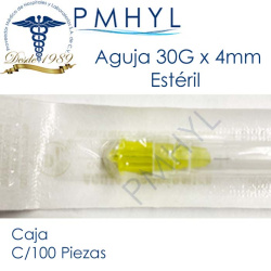 Aguja Hipodermica 30G x 4mm ( 0.30mm x 5/32") DL C/100 Pzas | PMHYL