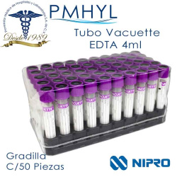 Tubo Vacuette Lila 4ml Gradilla C/50 Pzas Ref: NPTC-454209H  | PMHYL