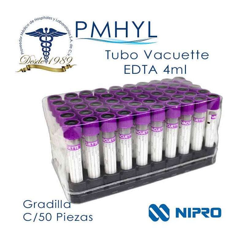 Tubo Vacuette Lila 4ml Gradilla C/50 Pzas Ref: NPTC-454209H  | PMHYL