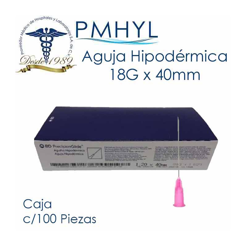 Aguja 18G x 40mm Hipodermica BD Caja c/100 Piezas | PMHYL