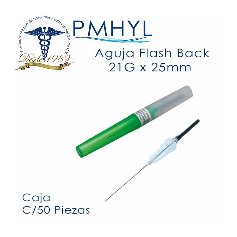 Aguja Vacutainer FlashBack 21Gx25mm Ref: 301746 Caja C/50 Pzas | PMHYL