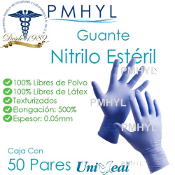 Guante Nitrilo Estéril Uniseal Caja C/50 Pares | PMHYL
