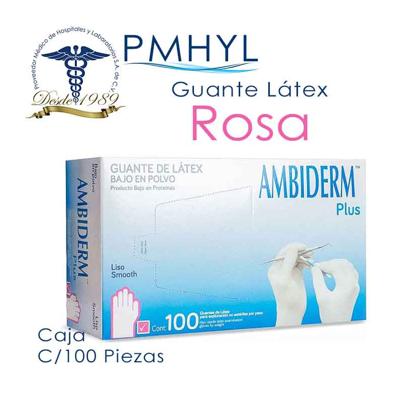 Guante Látex Ambiderm Plus Rosa No Estéril Caja C/100 Pzas | PMHYL