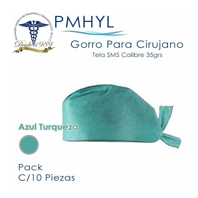Gorro Para Cirujano Azul Turqueza Desechable Tela SMS 35grs | PMHYL