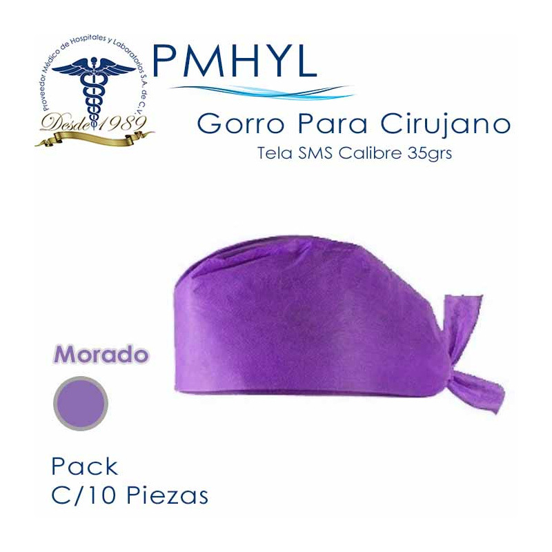 Gorro Para Cirujano Morado Desechable Tela SMS 35grs | PMHYL