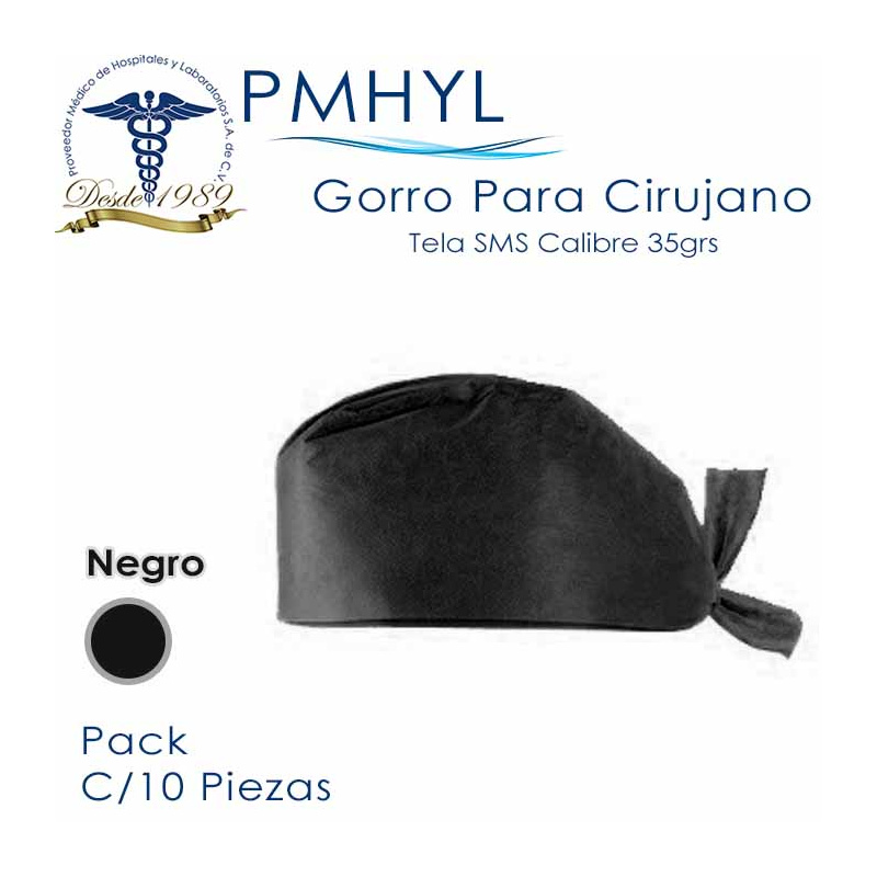 Gorro Para Cirujano Negro Desechable Tela SMS 35grs | PMHYL