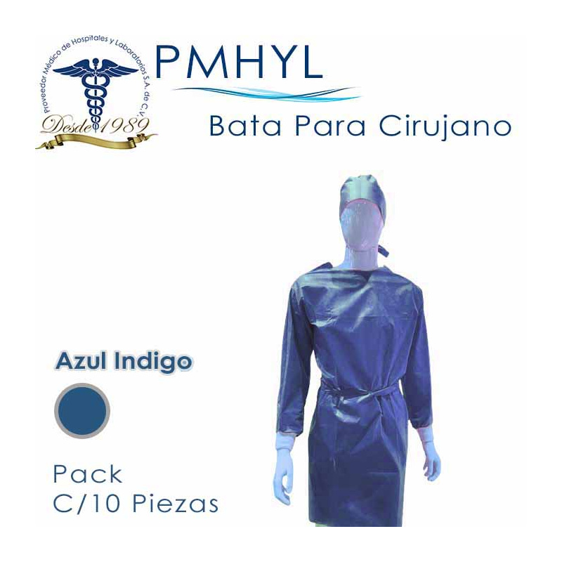 Bata para cirujano 20grs Tela SMS Repelente Paq. C/10 piezas | PMHYL