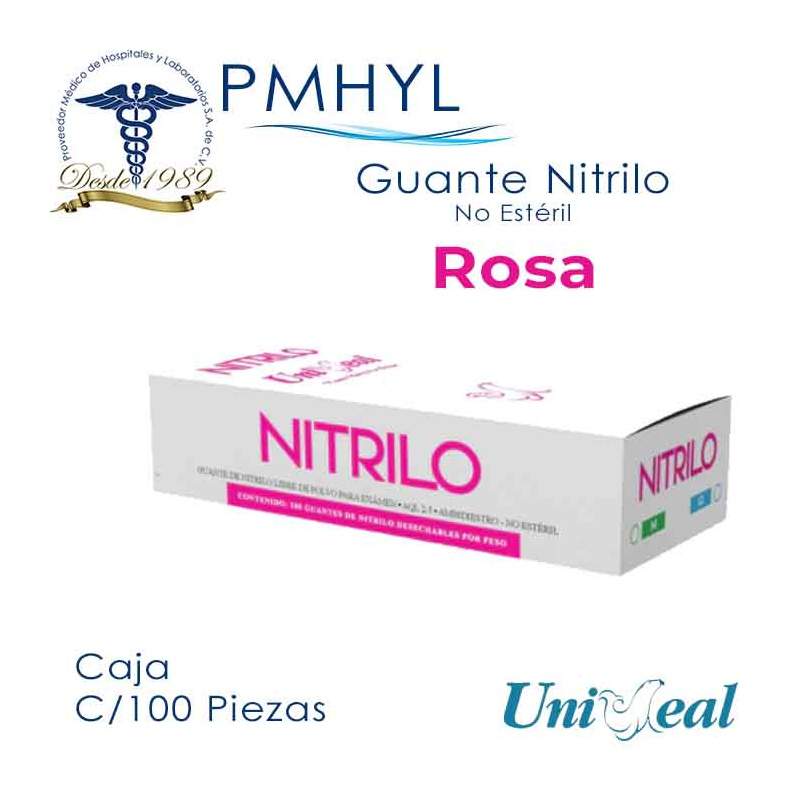 Guante Nitrilo Rosa Uniseal Texturizado No Estéril Caja C/100 Piezas | PMHYL