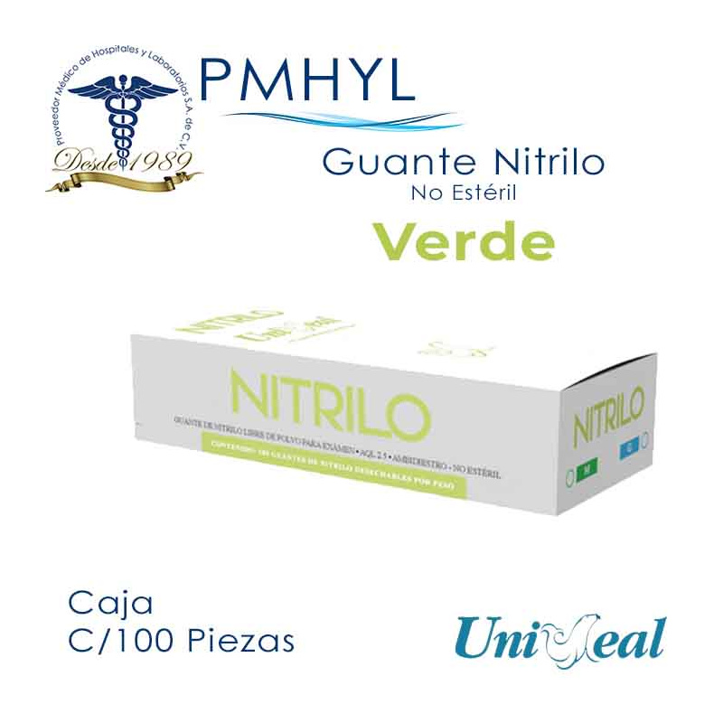 Guante Nitrilo Verde Uniseal Texturizado No Estéril Caja C/100 Piezas | PMHYL