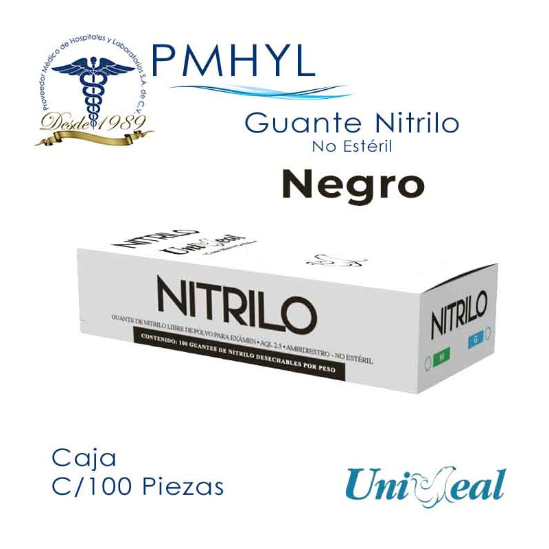 Guante Nitrilo Negro Uniseal Texturizado No Estéril Caja C/100 Piezas | PMHYL