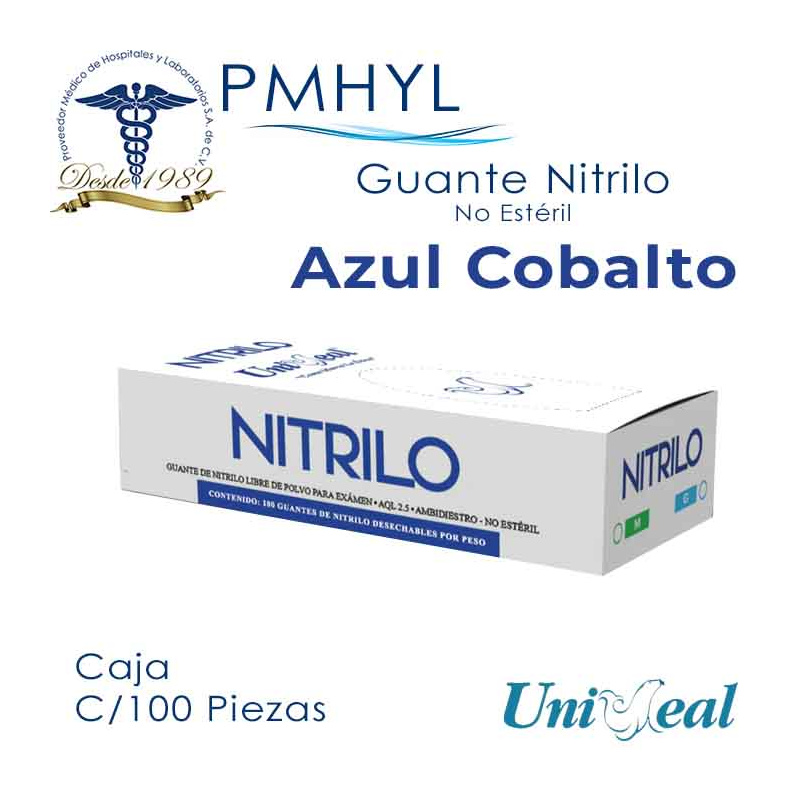 Guante Nitrilo Azul Cobalto Uniseal Texturizado No Estéril Caja C/100 Piezas | PMHYL