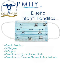 Cubreboca Plisado Infantil Termosellado Azul-Panditas Ambiderm Grado Médico Caja C/50 Piezas | PMHYL