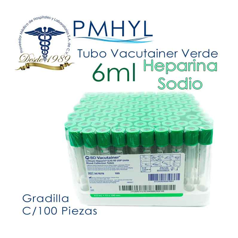 Tubo Vacutainer Verde  6ml Heparina de Sodio BD Ref: 367878  | PMHYL