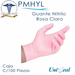Guante Nitrilo Rosa Libre de Polvo Uniseal Caja C/100 Pzas | PMHYL