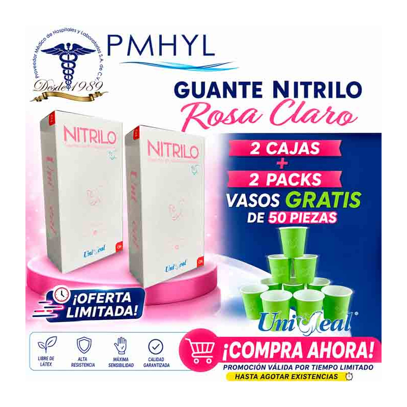 Guante Nitrilo Rosa Libre de Polvo Uniseal Caja C/100 Pzas | PMHYL