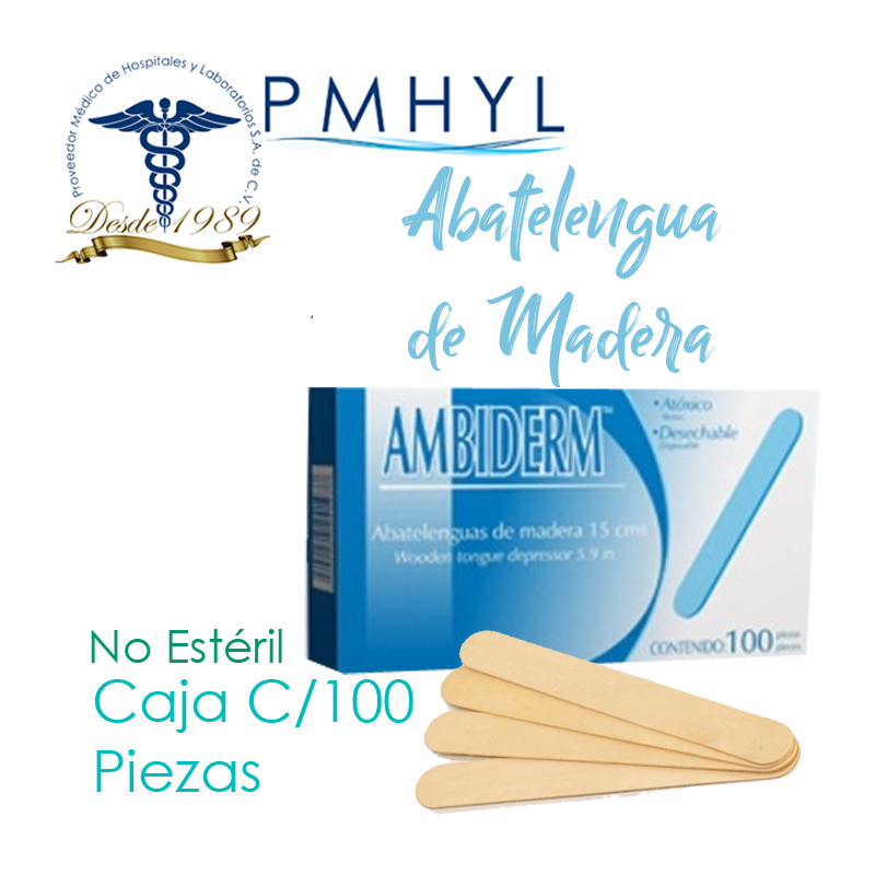 Abatelengua Ambiderm Fabricado en Madera C/100 piezas | PMHYL