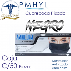 Cubreboca Negro Plisado Adulto Ambiderm Termosellado Caja C/50 Piezas | PMHYL