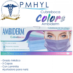 Cubreboca Multicolor Plisado Adulto Ambiderm Termosellado Caja C/50 Piezas | PMHYL