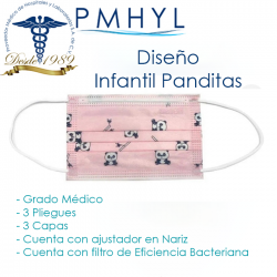 Cubreboca Plisado Infantil Termosellado Rosa-Panditas Ambiderm Grado Médico Caja C/50 Piezas | PMHYL