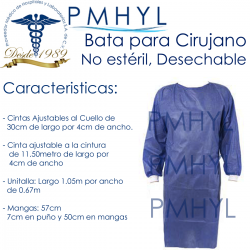 Bata para cirujano 20grs Tela SMS Repelente Paq. C/10 piezas | PMHYL