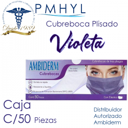 Cubreboca Violeta Plisado Adulto Ambiderm Termosellado Caja C/50 Piezas | PMHYL