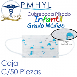Cubreboca Plisado Infantil Delfines Termosellado Ambiderm Grado Médico Caja C/50 Piezas | PMHYL