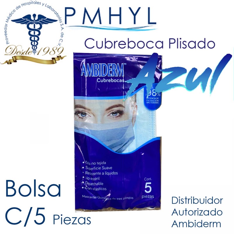 Cubreboca Negro Plisado Adulto Ambiderm Termosellado Pack C/5 Piezas | PMHYL