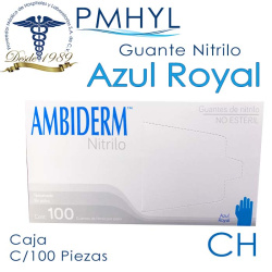 Guante Nitrilo Ambiderm Azul Royal No Estéril Texturizado Caja C/100 Piezas | PMHYL